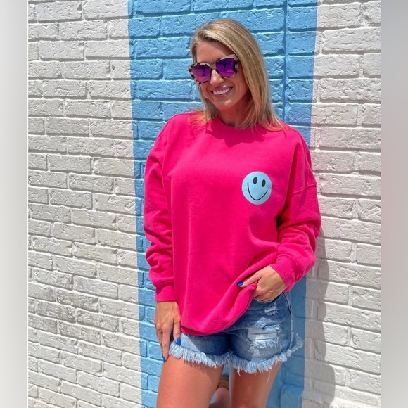 Pink Lily Tops - Pink Lily Vibrant Pink Sweatshirt